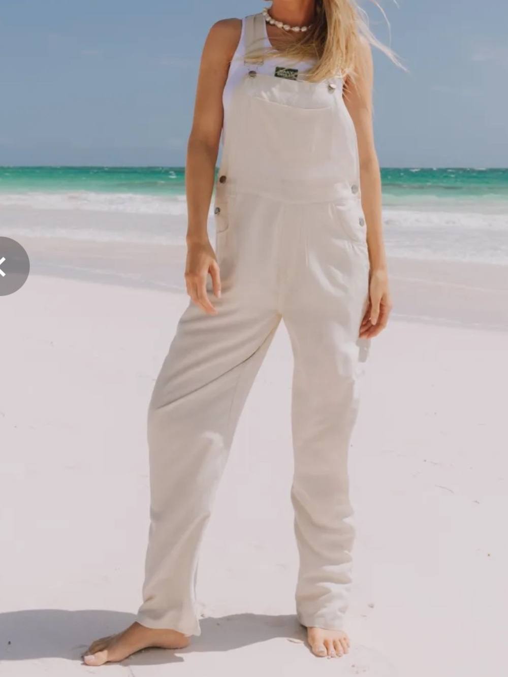 Daily Drills Cream Linen Blend Lightweight Overalls Size M/L